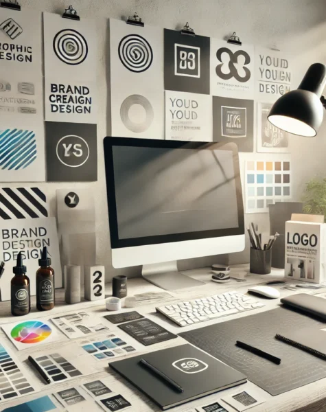 DALL·E 2024-12-04 13.45.40 - A professional and sleek graphic design workspace showcasing tools and elements related to brand creation and packaging design. The scene features a d