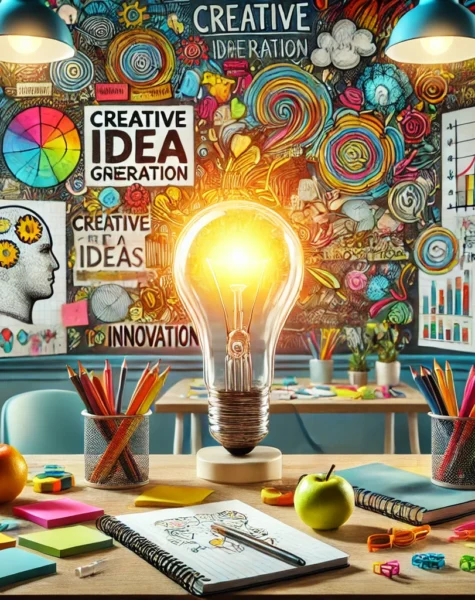 DALL·E 2024-12-04 13.50.00 - A vibrant and imaginative workspace dedicated to creative idea generation. The scene includes a desk filled with brainstorming tools such as sticky no DALL·E 2024-12-04 13.50.00 - A vibrant and imaginative workspace dedicated to creative idea generation. The scene includes a desk filled with brainstorming tools such as sticky no