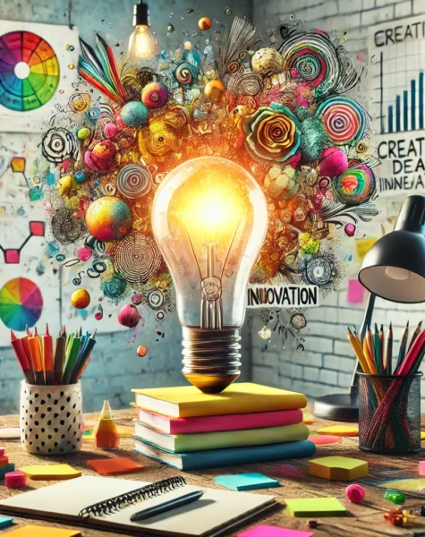 DALL·E 2024-12-04 13.50.01 - A vibrant and imaginative workspace dedicated to creative idea generation. The scene includes a desk filled with brainstorming tools such as sticky no DALL·E 2024-12-04 13.50.01 - A vibrant and imaginative workspace dedicated to creative idea generation. The scene includes a desk filled with brainstorming tools such as sticky no